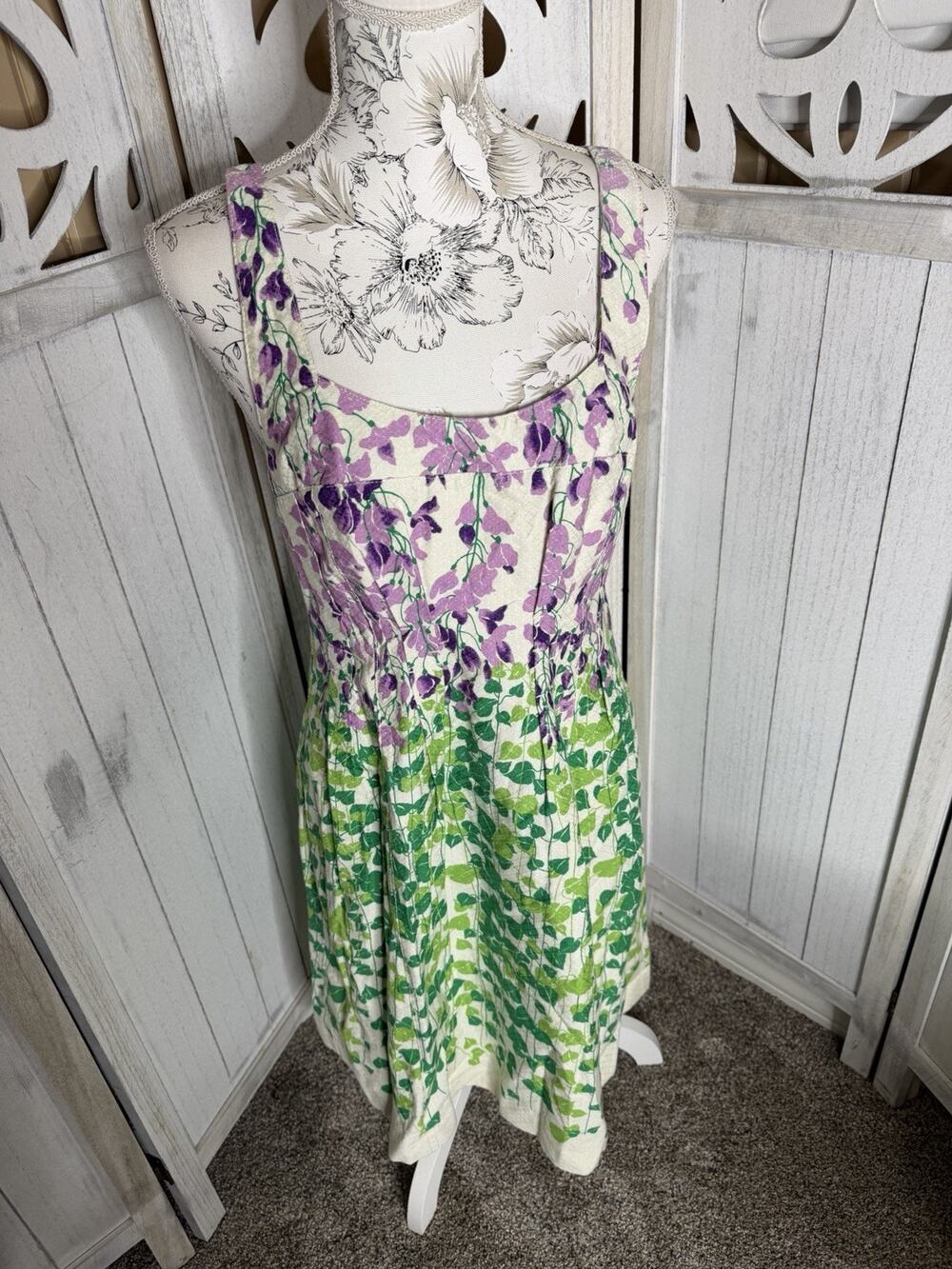 Maeve Anthropologie Size 4 Wisteria Floral Ivy Halter Tie Purple Green Dress